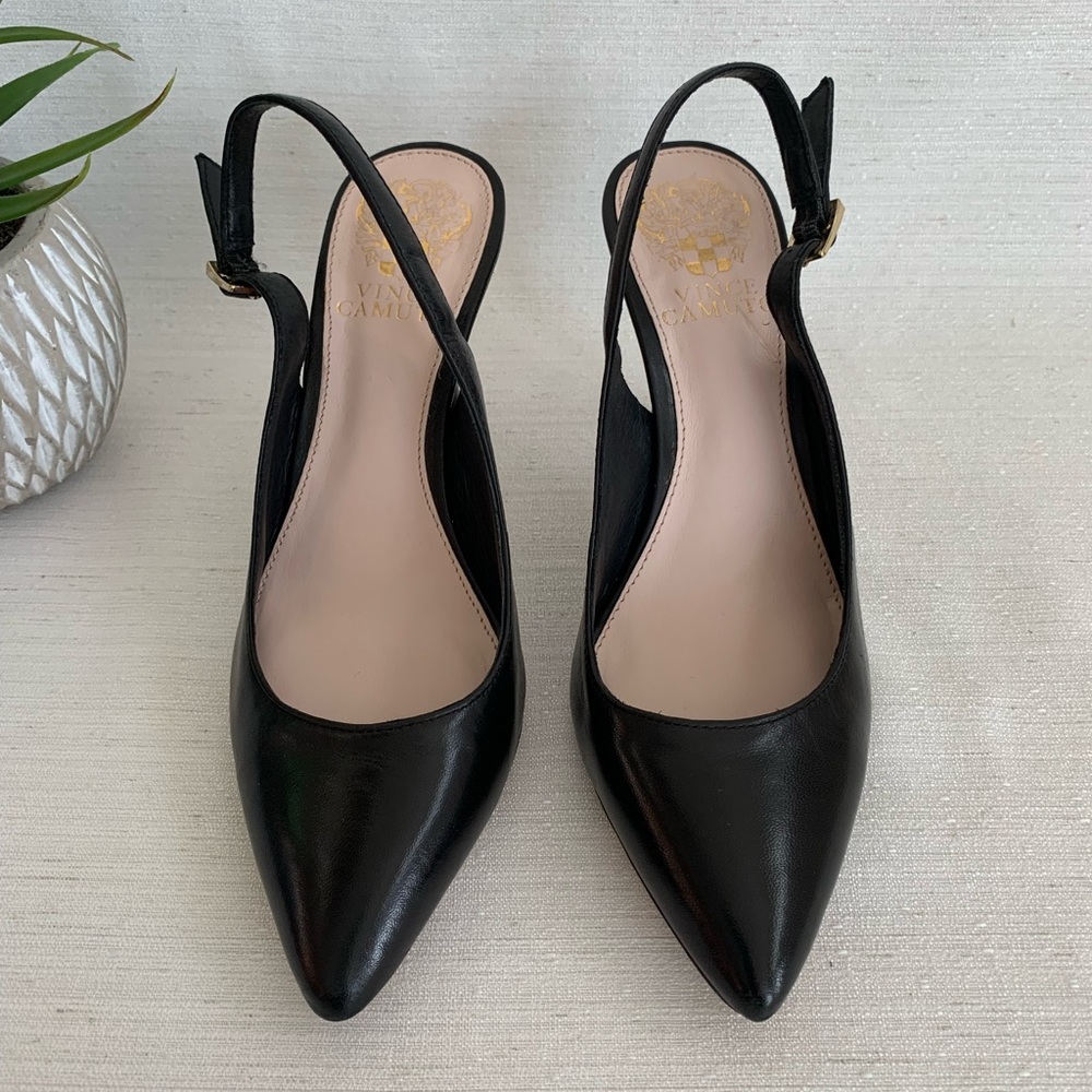 Vince Camuto Stefania Black Leather Pumps Woman’s 5.5M - Picture 2 of 10